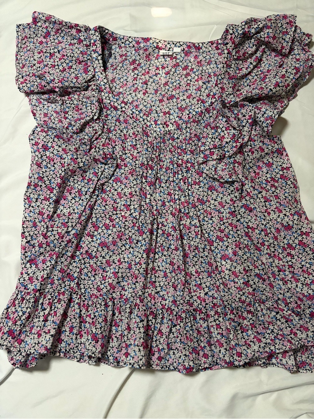 Women’s Gap Pintuck Flutter Floral Blouse Sz L Boho